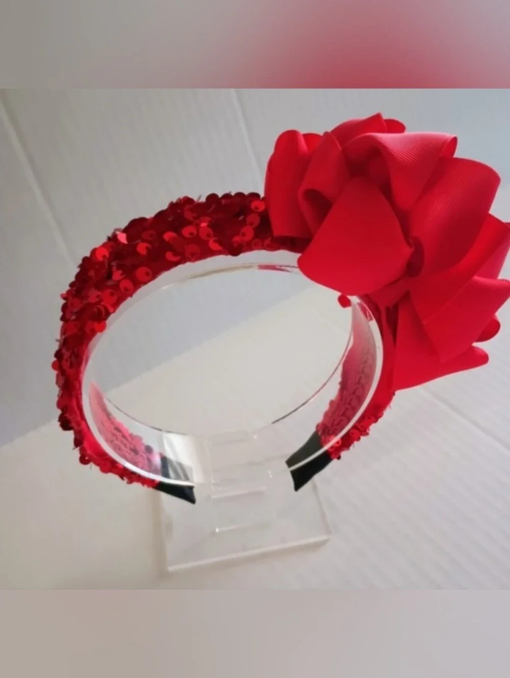 Charmin Red Sequin Headband With Large Bow Detail Kid's Accessory✨